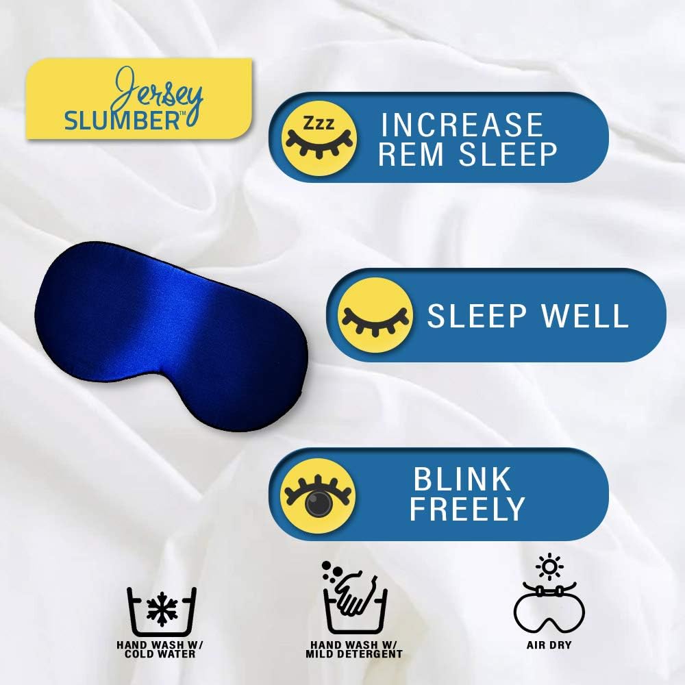 Silk Sleep Eye Mask for Men Women, Comfortable Super Soft Eye Mask with Adjustable Strap, 100% Pure Silk, Blocks Light, Jersey Slumber (Blue, 1 Count (Pack of 1))
