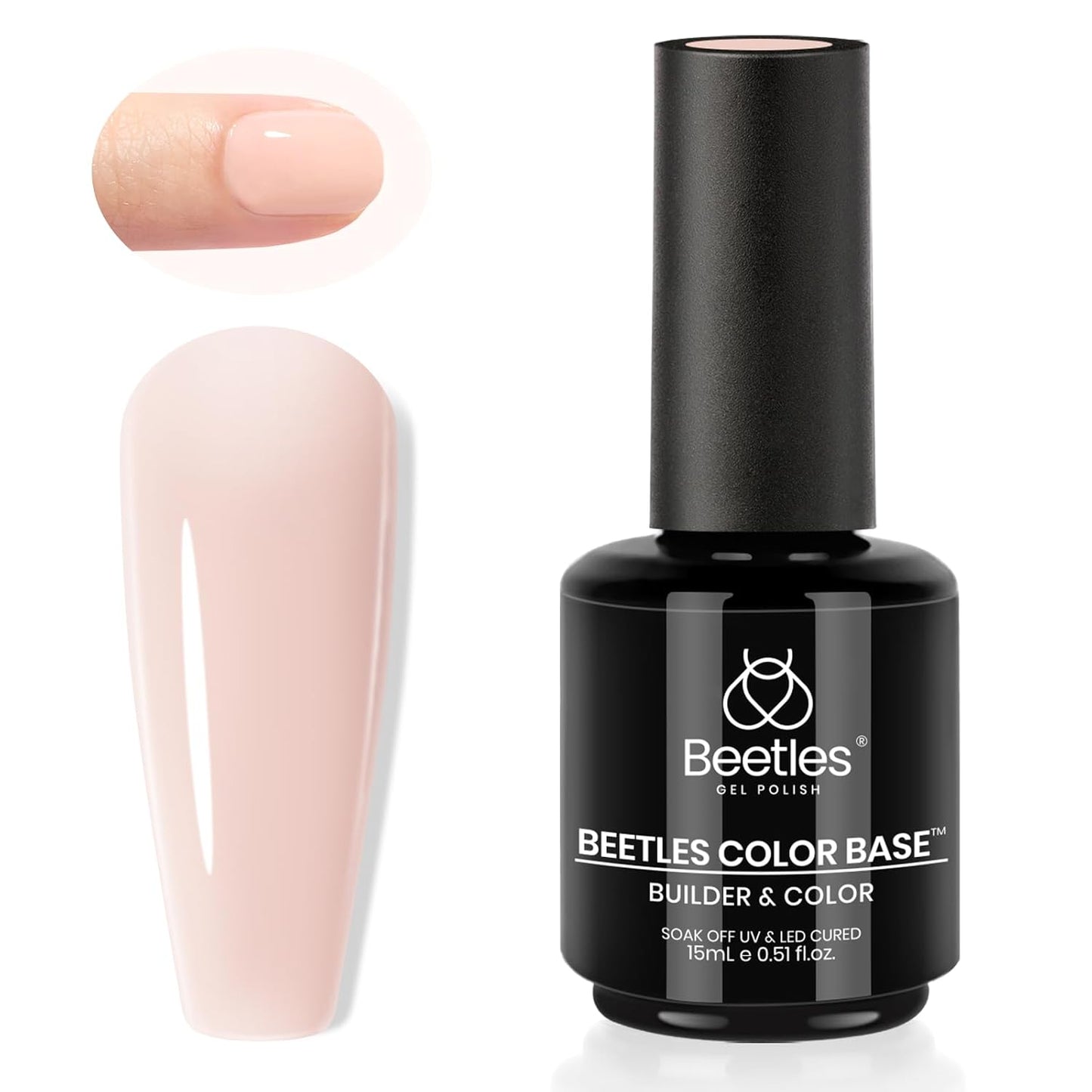 Beetles Rubber Base Gel Nail Polish, 1pcs 15ml Color Base Builder Neutral Nude Pink Gel Polish Base Coat Nail Strengthener for Nail Art Design, Soak Off UV LED light Needed