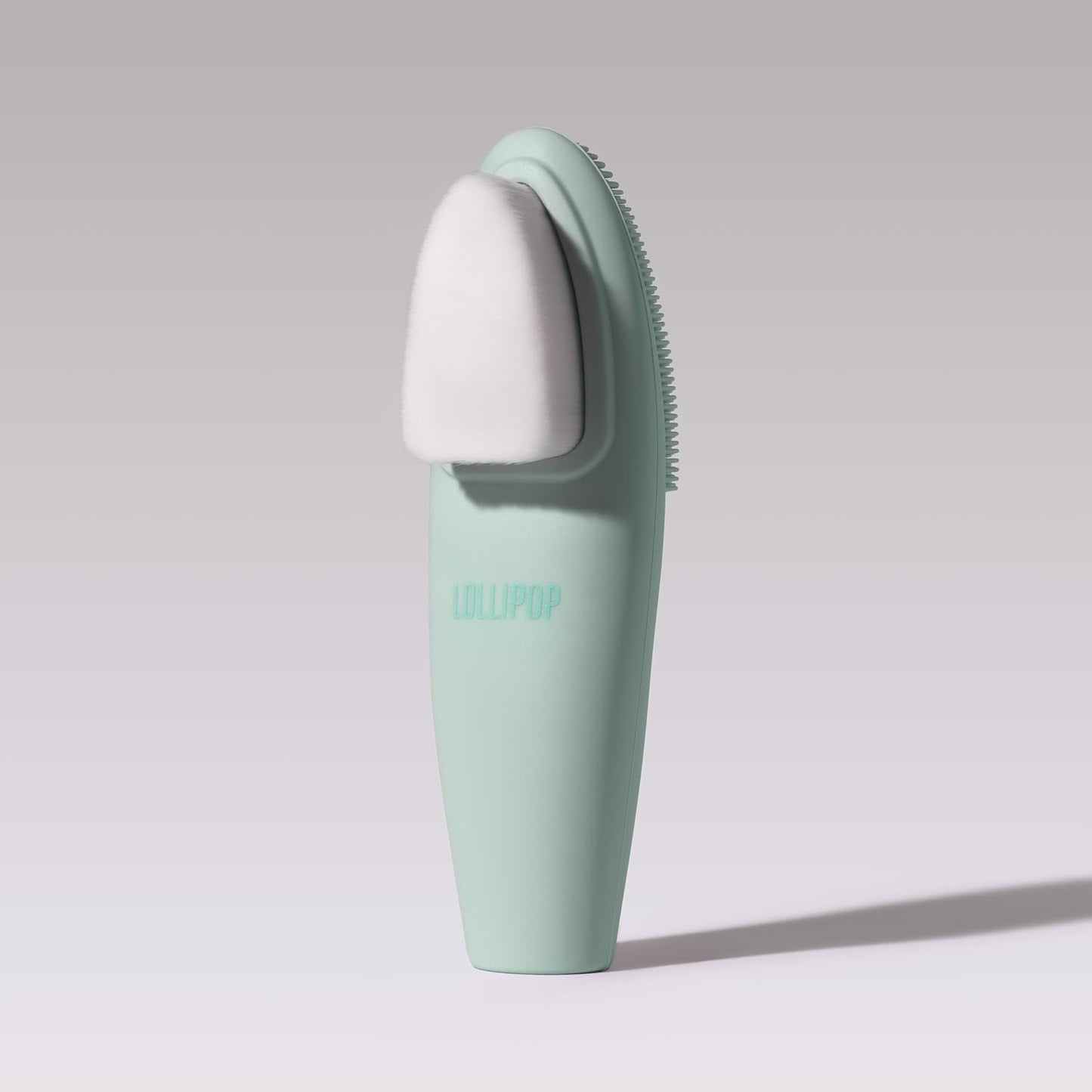 LOLLIPOP Dual-Sided Facial Cleansing Brush | Handle Size Silicone Face Exfoliator and Soft Fiber Cleanser | Manual Face Scrubber for Pores, Makeup Removal, Blackhead and Skincare Routine, Minty