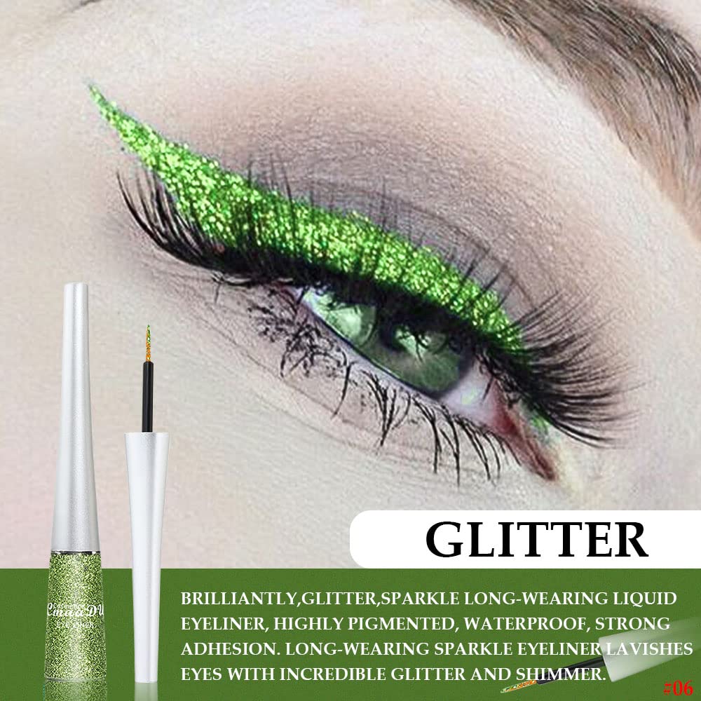 evpct 2Pcs Dark Light Emerald Green Glitter Liquid Eyeliner Makeup Sets Green Glitter Metallic Shimmer Eye Liner Pencil Liquid Eyeshadow for Women delineador con glitter de colores para ojos colores