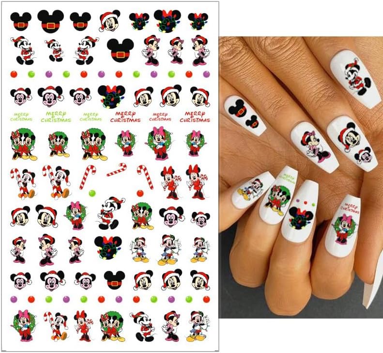 6 Sheets Christmas Nail Art Stickers Decals Cute Cartoon Snowflake Christmas Tree Self Adhesive Nail Stickers Supply Winter Xmas Nail Decals for Women DIY Manicure Tips Xmas Party Nail Decoration