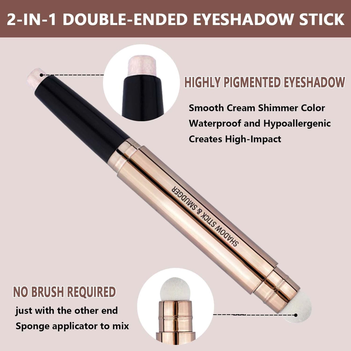 Cream Eyeshadow Stick,Nude Pink Smooth Shimmer Pencil，Hypoallergenic Waterproof Long Lasting Glitter Eye Shadow Pen Highlighter Stick ，Multi-Dimensional Eyes Look (Cream shimmer 02#)