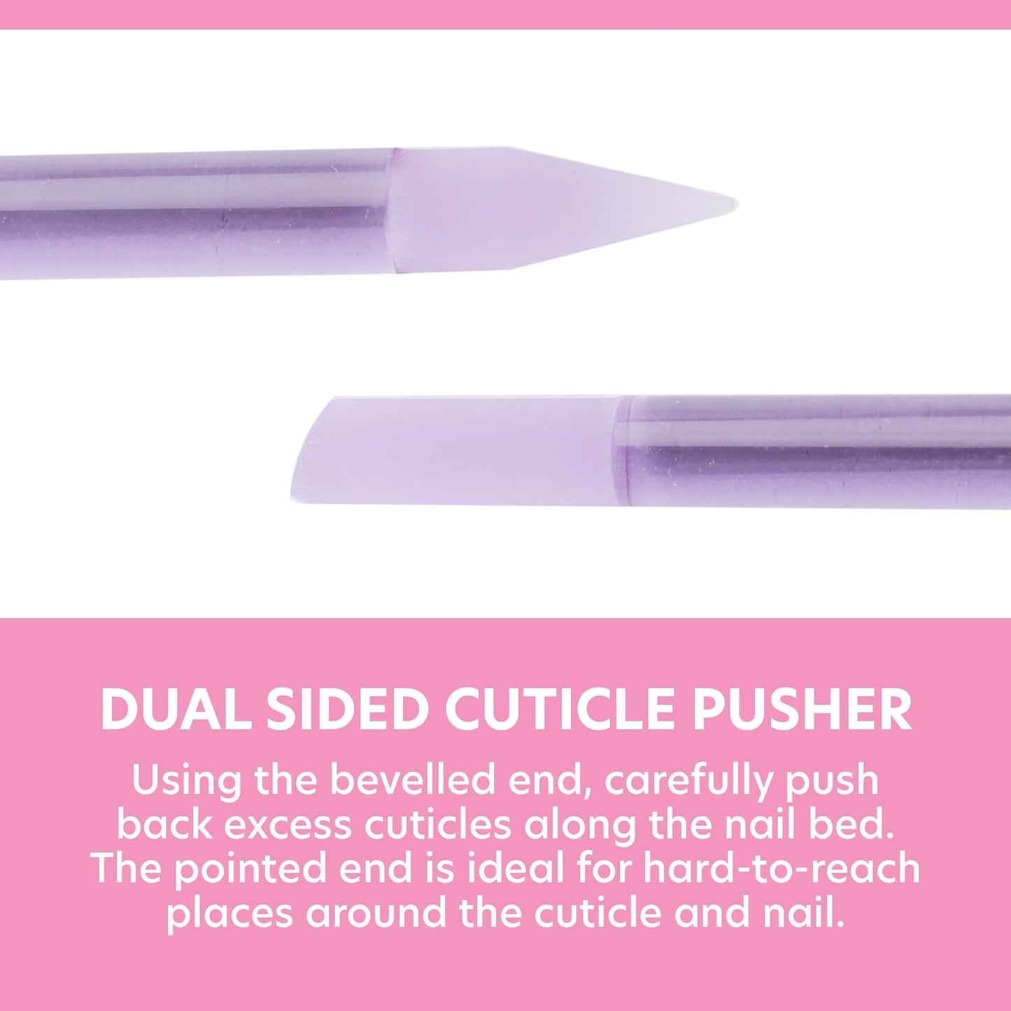 Bona Fide Beauty Glass Cuticle Pusher - High Grit Purple Dual Ended Nail Care Tool with Pointed and Slanted End. Manicure Tool for Women