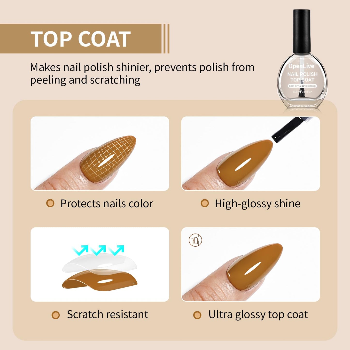 Base and Top Coat Nail Polish Quick Dry,16.5ml Large capacity Basic Nail Polish Set Air Dry Fast, High-Glossy Shiny, No U V Light Needed for Women Salon DIY Nail Art