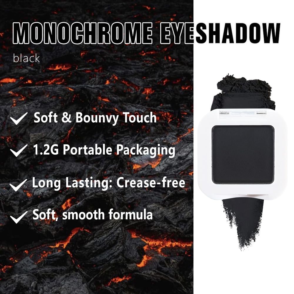 Kaely Pressed Single Eyeshadow Makeup, Black Matte Highly Pigmented Monochrome Eye Shadow Palette, Waterproof Neutral Powder Mini Eyeshadow, sombras para ojos, Lightweight Blendable, 07