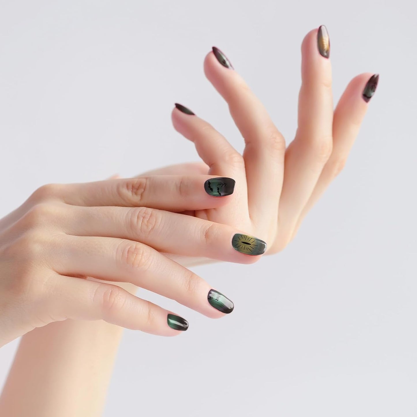 Gloss Nail Strips|Uv Free|22 Pcs,Gel Nail Stickers|Long Lasting Two Weeks and Easy to Apply&Remove|Dark Halloween