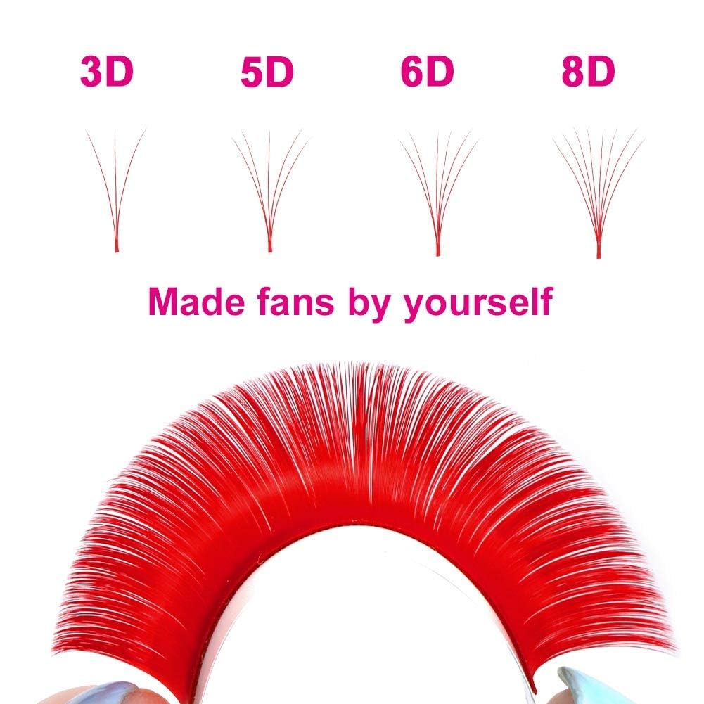 FADLASH Colored Easy Fan Eyelash Extension D Curl 0.07mm Easy Fan Volume Lashes Red Easy Fan Lash Extensions Self Fanning Lashes 15-20mm