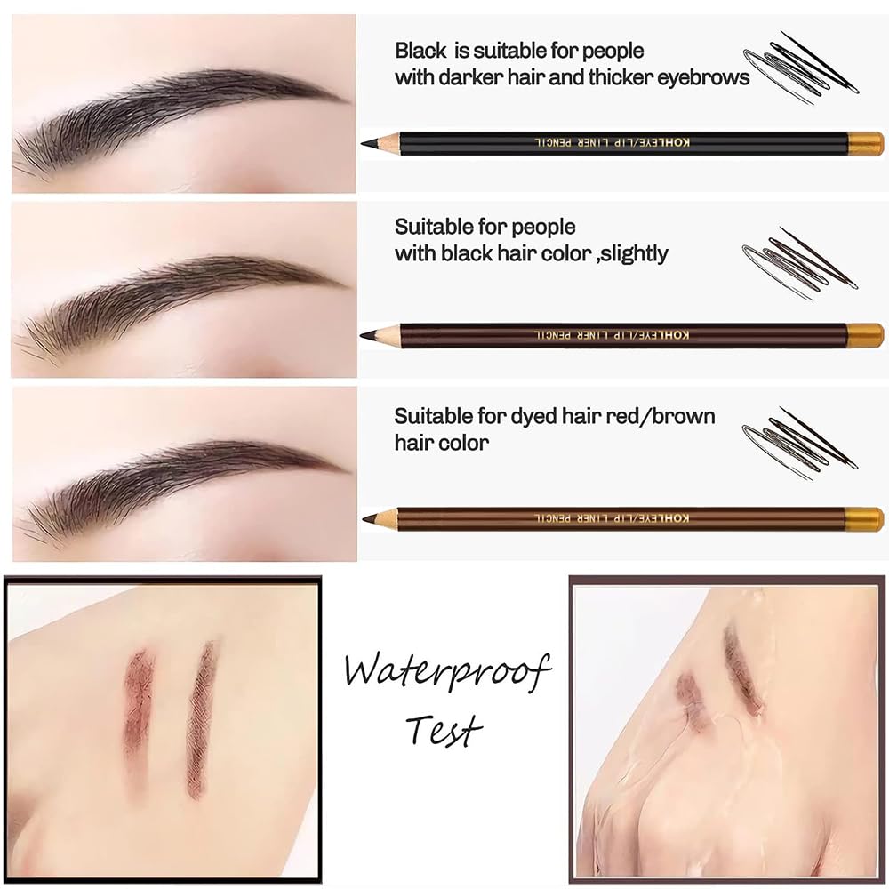 5Pcs Wooden Hard-Core Eyebrow Pencils for Women, Black Eyebrow and Eyeliner Pencil, Long Lasting Waterproof and Sweat-Proof, Beginner Makeup Brow Pencil, Create a Natural Eye Brow Makeup