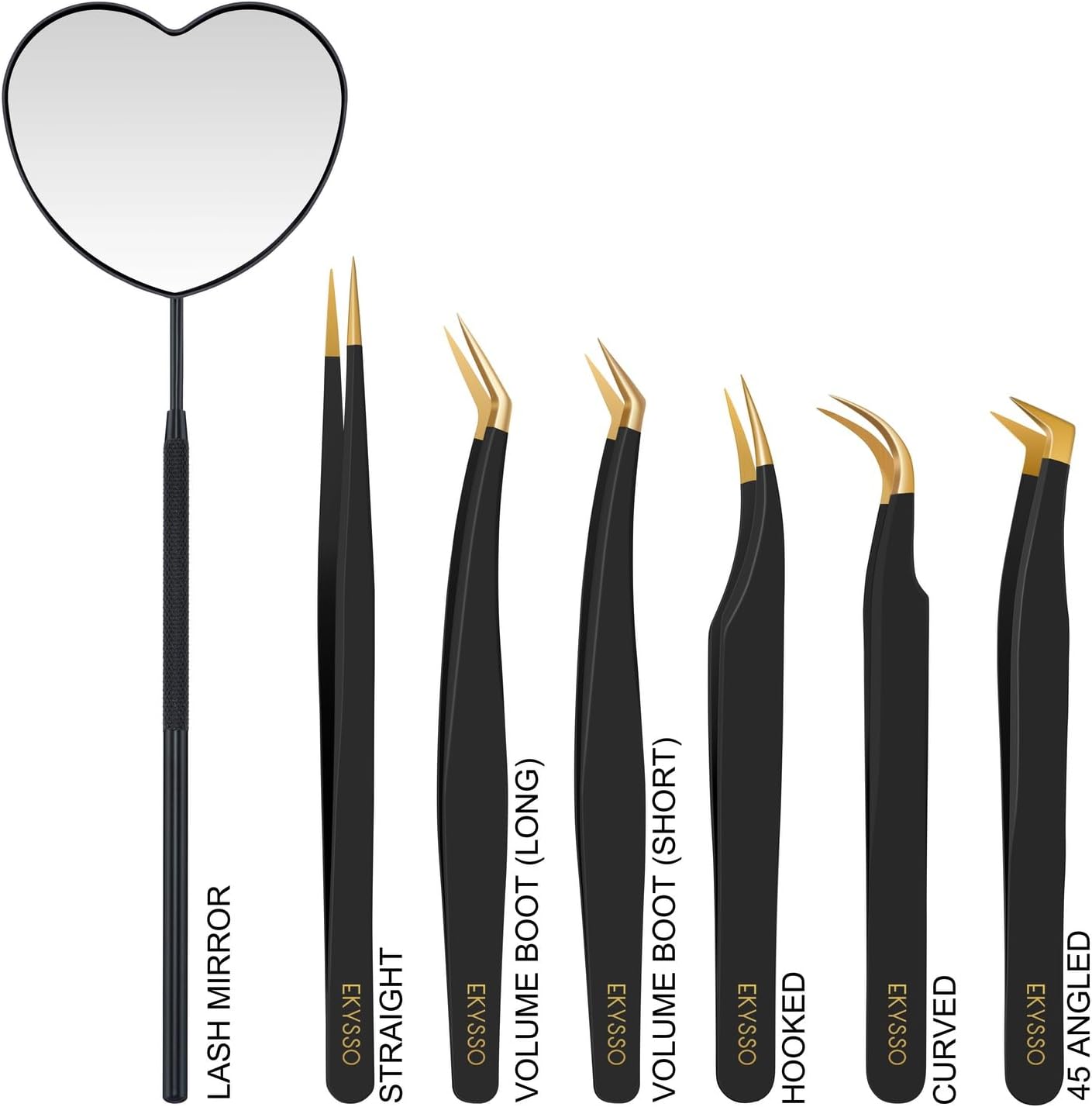 7 Pack Lash Tweezers Set for Eyelash Extensions, High Precision Eyelash Tweezers for Classic & Mega Volume Lashes