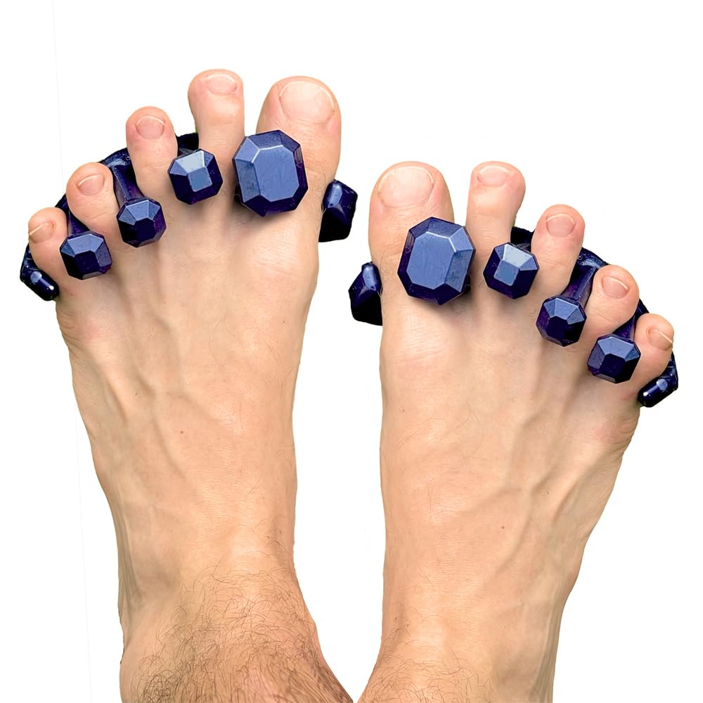 YogaToes® Gems® for Men Fits Men's Shoe Size 7 & Up. Gel Toe Stretcher & Separator in Metallic Blue. Helps Foot Pain & Boost Athletic Performance!