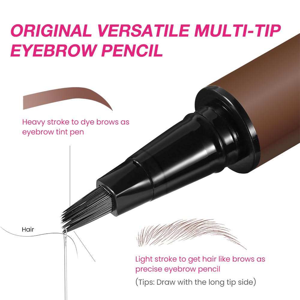 Kaely Microblading Eyebrow Pen with Multiple Fork Tips, Square Brush Magic Eyebrow Contouring Pen Waterproof, 3d Eye Brow Pencils for Women, Create Natural Hair-Like Brows, 102 Dark Brown