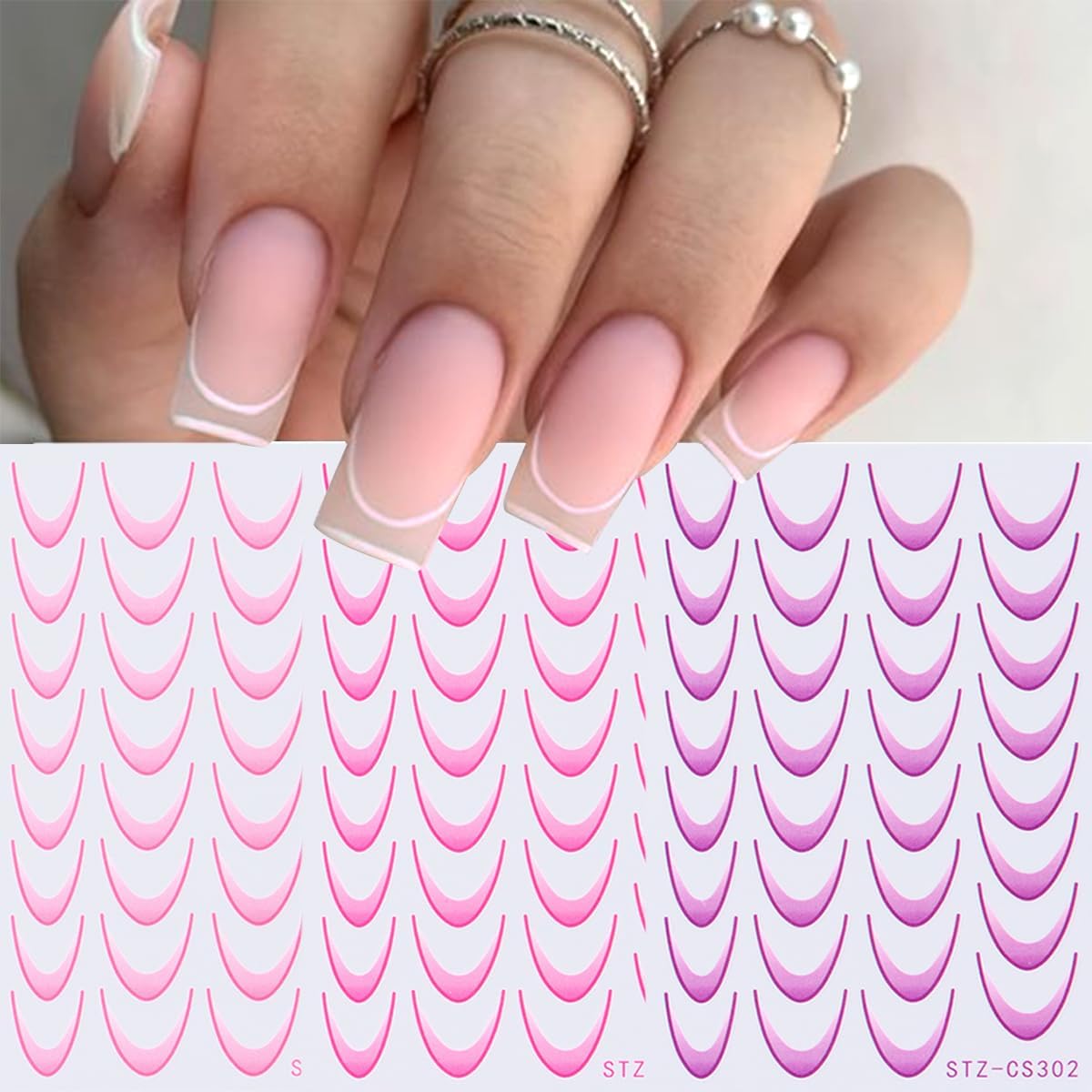 6 Sheets French Tip Nail Stickers for 3D Self-Adhesive Gradient Decals - Colorful Stripe Tips Supplies for DIY Art Decorations Tools