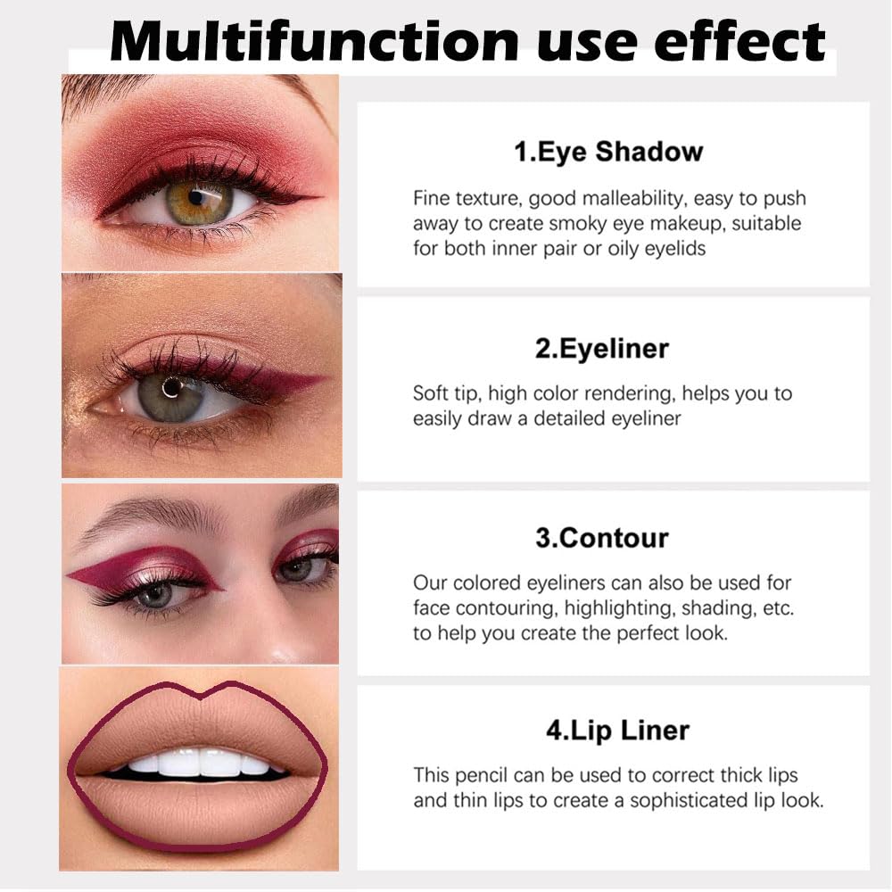 evpct 3Pcs Red & Ruby Red & Wine Red Gel Glitter Eyeliner Pencils Set for Women Waterproof Smudge Proof lapiz de ojos delineador de ojos contra el agua Eye Liner Makeup 14 17 18