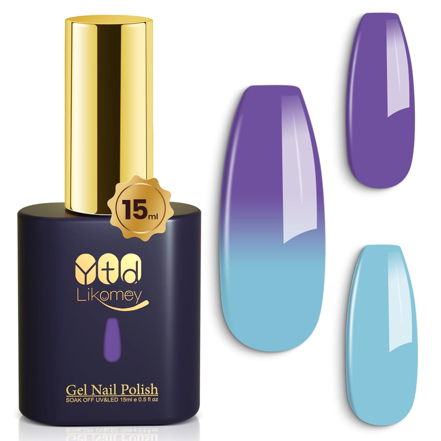 YTD Likomey Color Changing Gel Nail Polish,15ml Mockingbird Egg Blue To Purple Mood Temperature Change Colors,Fall Winter Thermal Ombre UV Manicure Pastel UV Nail Varnish,WB343