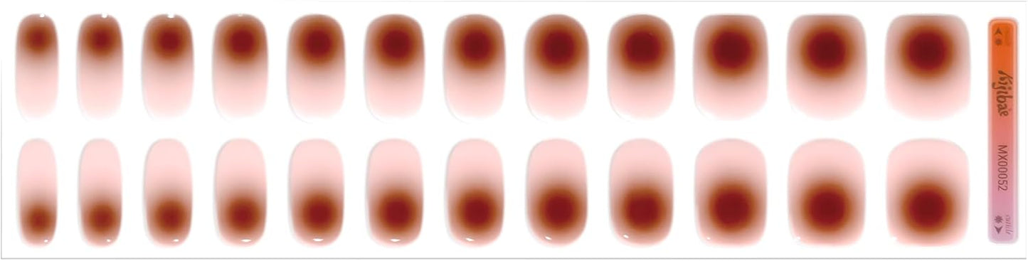 Semi Cured Gel Nail Strips - Minimalist Ombre Nail Polish Wraps, Works with Any UV Lamp - Long Lasting Easy Salon Manicure - 24pcs with 2 Prep Pads, Nail File & Cuticle Stick (Chocolate Bar)