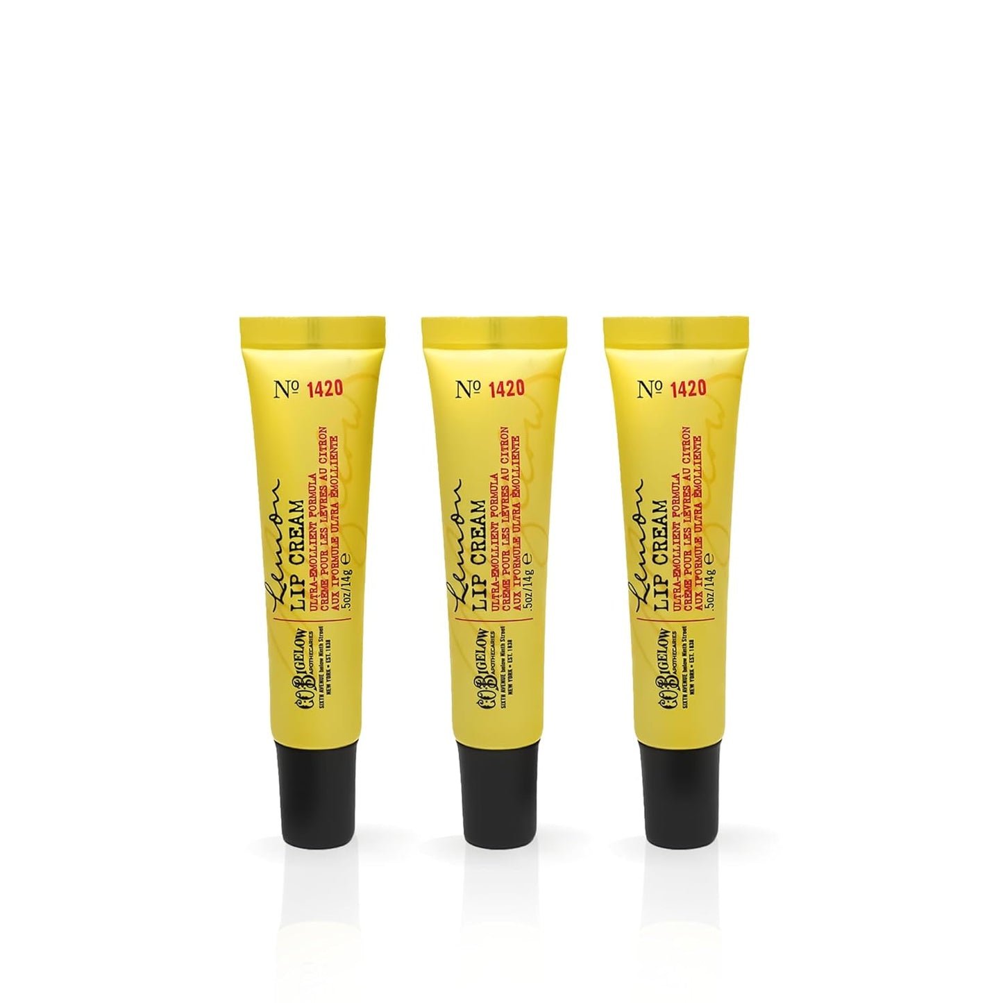 C.O. Bigelow Lemon Lip Cream Tubes, Pack of 3 Lemon Lip Balms with Shea Butter, Bulk Lip Balm Set, 0.5 oz