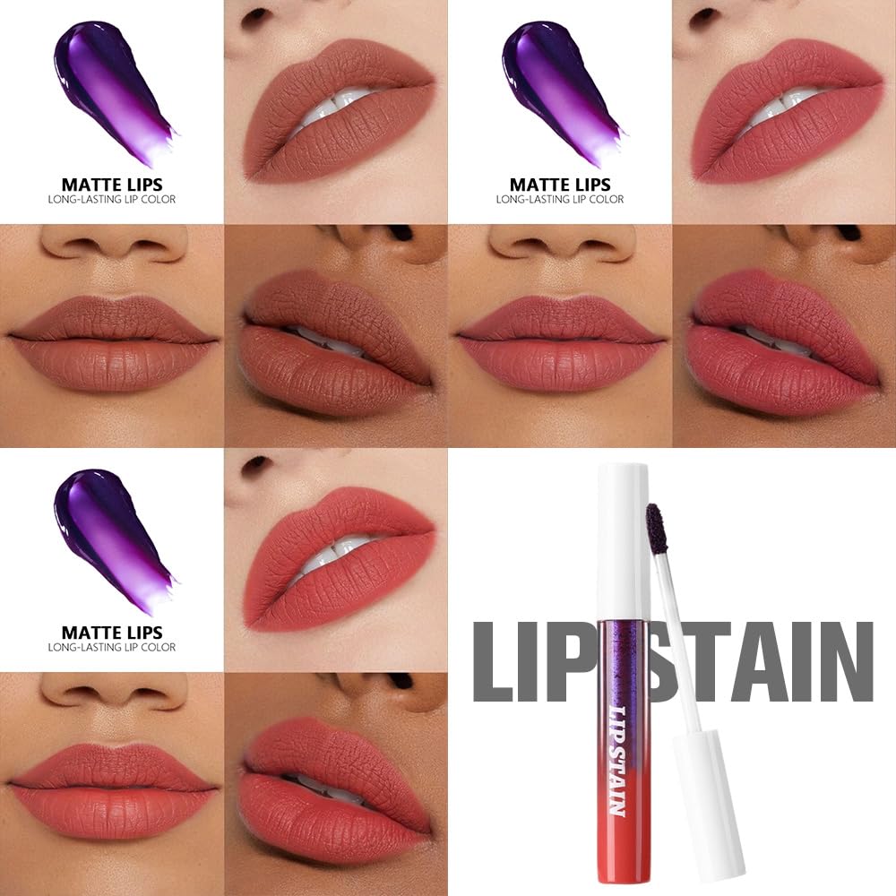 evpct 3Pcs Peel Off Lip Stain Tints, Nude Brown Orange Red Matte Liquid Lipstick Lip Stain Long Lasting Waterproof for Women, Non-sticky Lipstick Peel Off High Pigment No Faded Smudge-proof Lip Stains