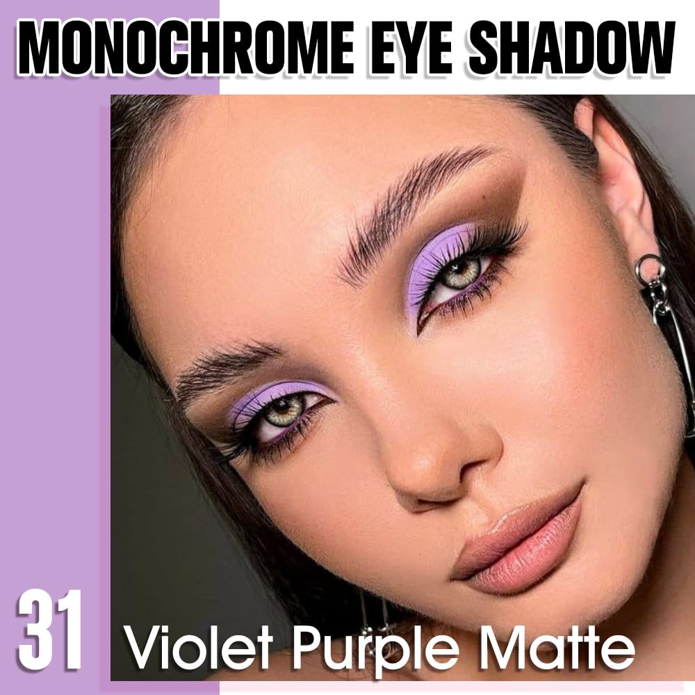 Violet Purple Single Matte Eyeshadow Makeup, Neutral Powde Eye Shadow for Older Women, Purple Violet Matte Singles Eyeshadow Palette Pigmented Waterproof, Girls Monochrome Vegan Eyeshadows Gift