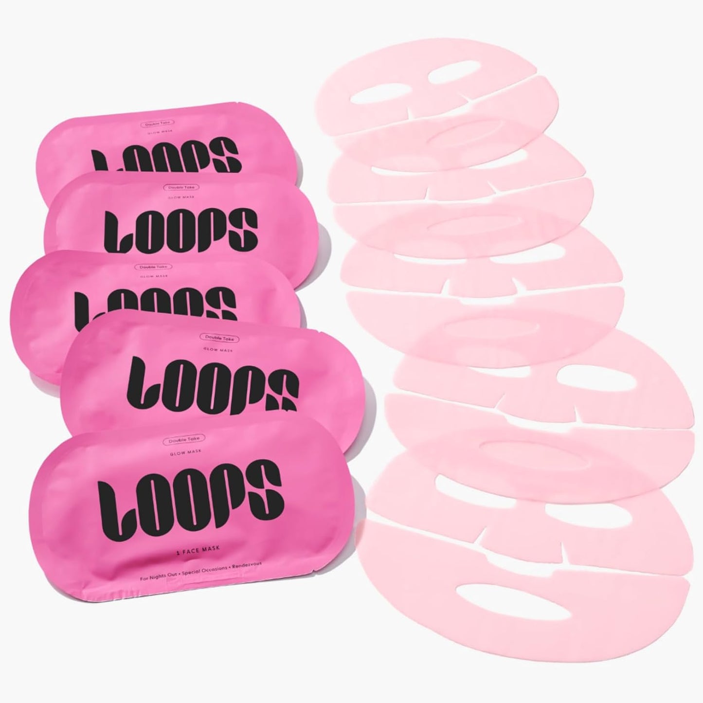 LOOPS DOUBLE TAKE - Glow Hydrogel Korean Face Mask - Calms & Soothes Skin’s Surface - Helps Refine Pores & Brighten Face, Glowing and Luminous - For All Skin Types - 5 pc