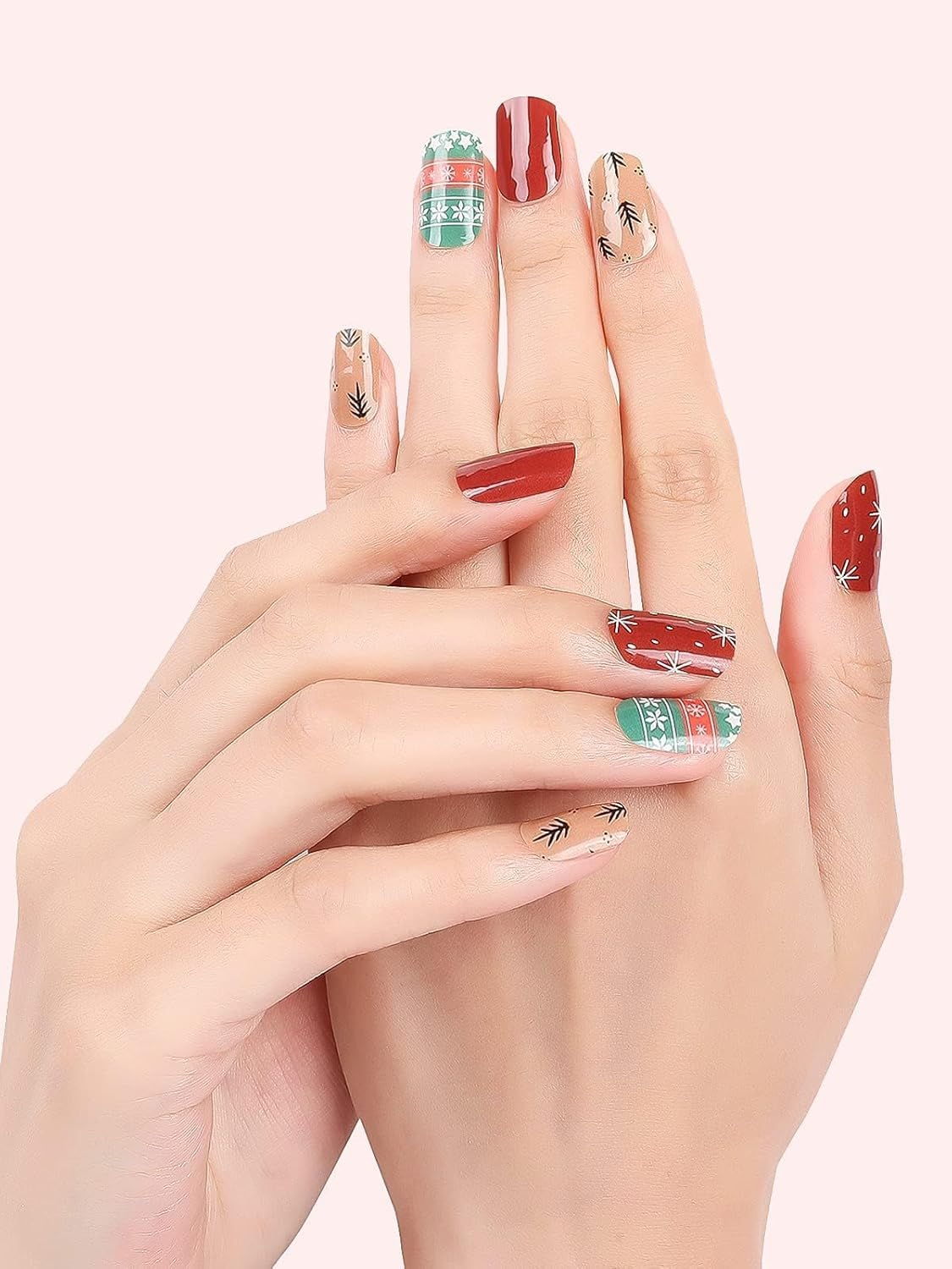 EBANKU 20PCS Christmas Semi-Cured Gel Nail Polish Strips, Snowflake Christmas Trees Adhesive Gel Nail Art Sticker, Waterproof Gel Nail Wrap Stickers with Nail File and Stick（UV/LED Lamp Required）