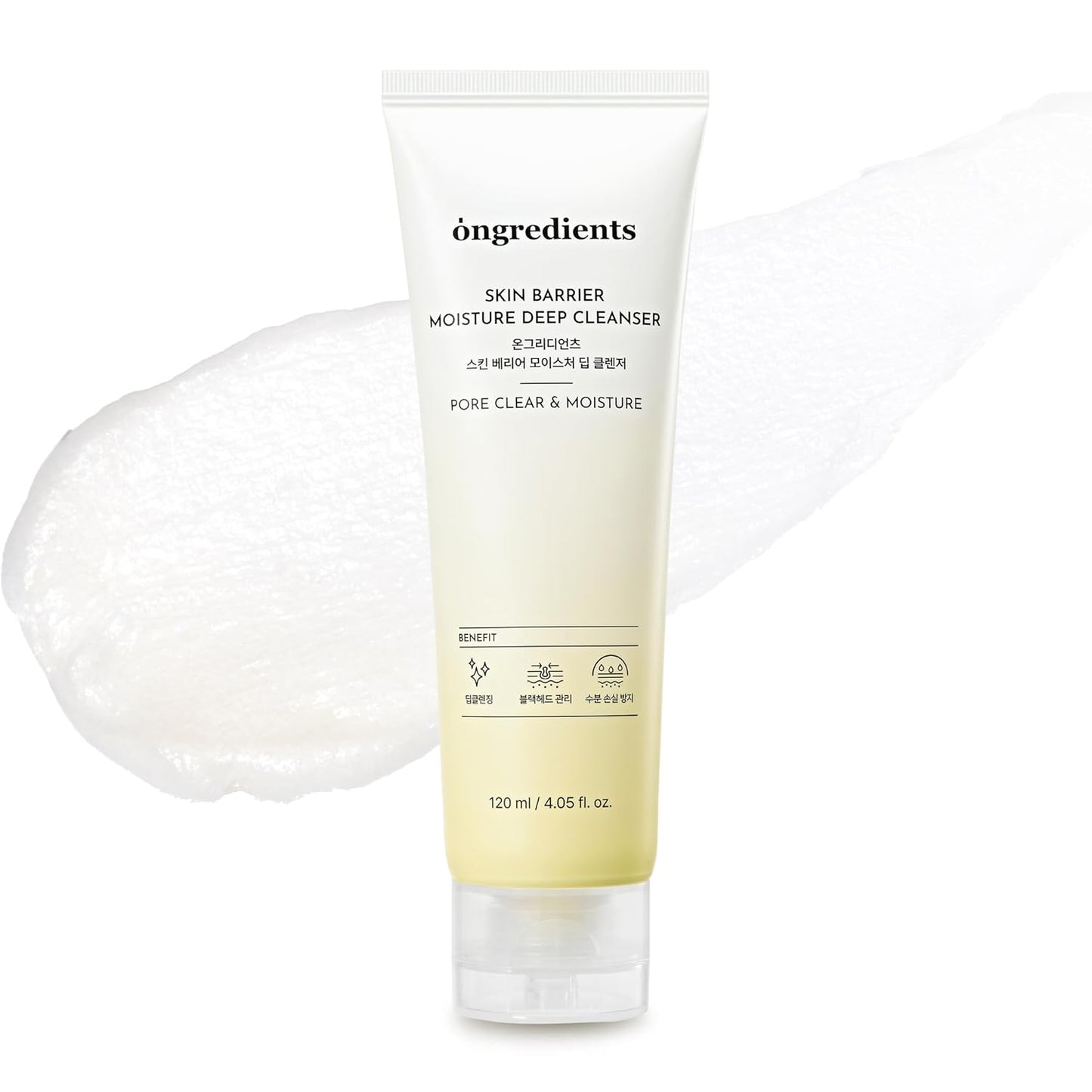 ONGREDIENTS Skin Barrier Moisture Deep Cleanser | Daily Face Wash for All Types | Centella, Peptide, AHA, LHA, Hydrating, Soothing, Pore Tightening | Vegan, Korean Skin Care 4.06 fl Oz
