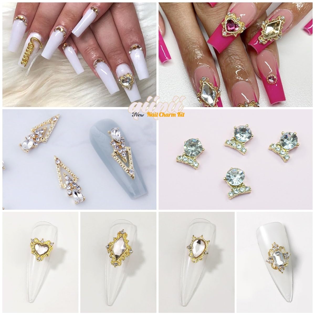 24pcs Crystal Silver Clear Luxury Nail Charms +2000pcs Crystal White Stones 3D Big Nail Gems K9 Glass Crystals Diamonds Jewels Alloy Nail Art Studs Supplies for Nails Face Makeup Crafts Clothes