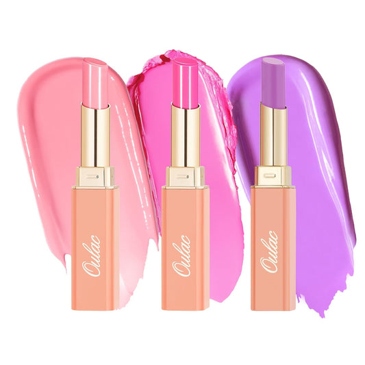 Oulac Moisturizing Shine Lipstick For Women Christmas Set 3PCS, 2 in 1 Tinted Lip Balm for Winter, Hydrated Juicy and Glossy Lip Color for Dry, Cracked and Chapped Lips, Vegan 10+15+20
