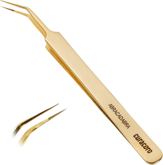 Curacoro Lash Tweezer - Professional & Precision Fiber Tip Grip Lash Tweezers for Eyelash Extensions, Multi Shapes & Purposes Tweezers for Volume, Isolation & Classic Lashes (Gold, Abracadabra)