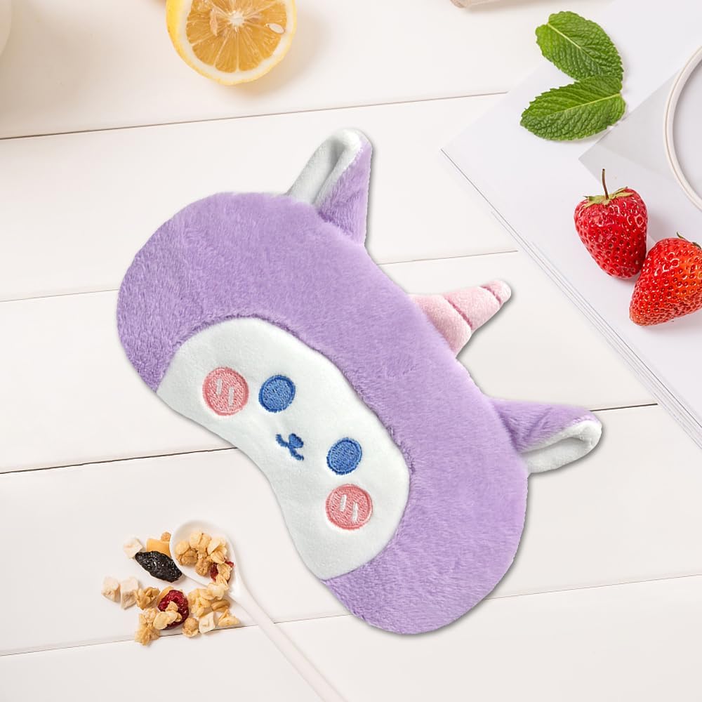 PERFECTSIGHT Sleep Eye Masks, Cute Plush Sleep Eye Cover Lightweight Adjustable Eyeshade Faux Fur Mask Cover for Women Men Sleep Travel Nap, Purple Unicorn
