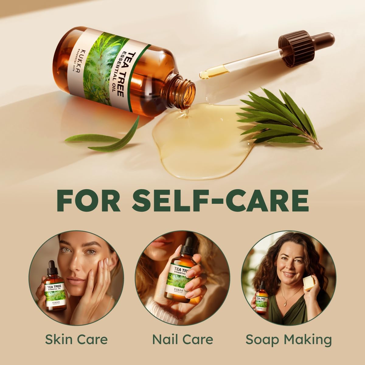 Kukka Essential Oils Tea Tree Oil for Skin, Hair, Nails & Toenails, Aromatherapy - 4 Fl Oz / 118 ml, DIY Soap Making Scents