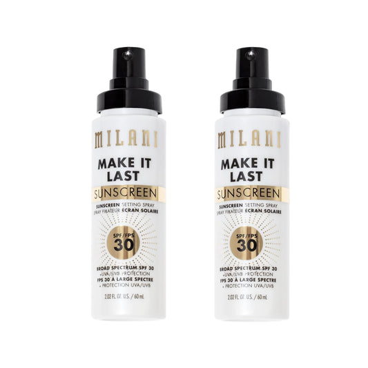 Milani Sunscreen Setting Spray + Primer, Make It Last Sunscreen for Face- SPF 30 UVA & UVB Protection Antioxidant Rich Formula for Broad Spectrum Protection, Prime + Set + Protect, 2.02Fl. Oz - 2 Pack