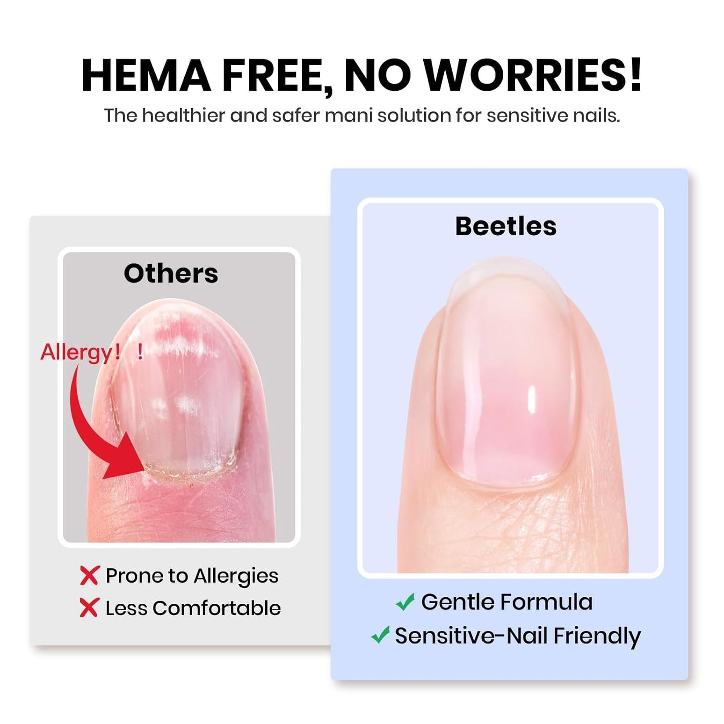 Beetles Hema-Free Nail Glue Gel - 10ml Super Strong Brush U V Nail Glue for Acrylic and Clear Press On Nails, Long Lasting Extension Gel Curing Needed