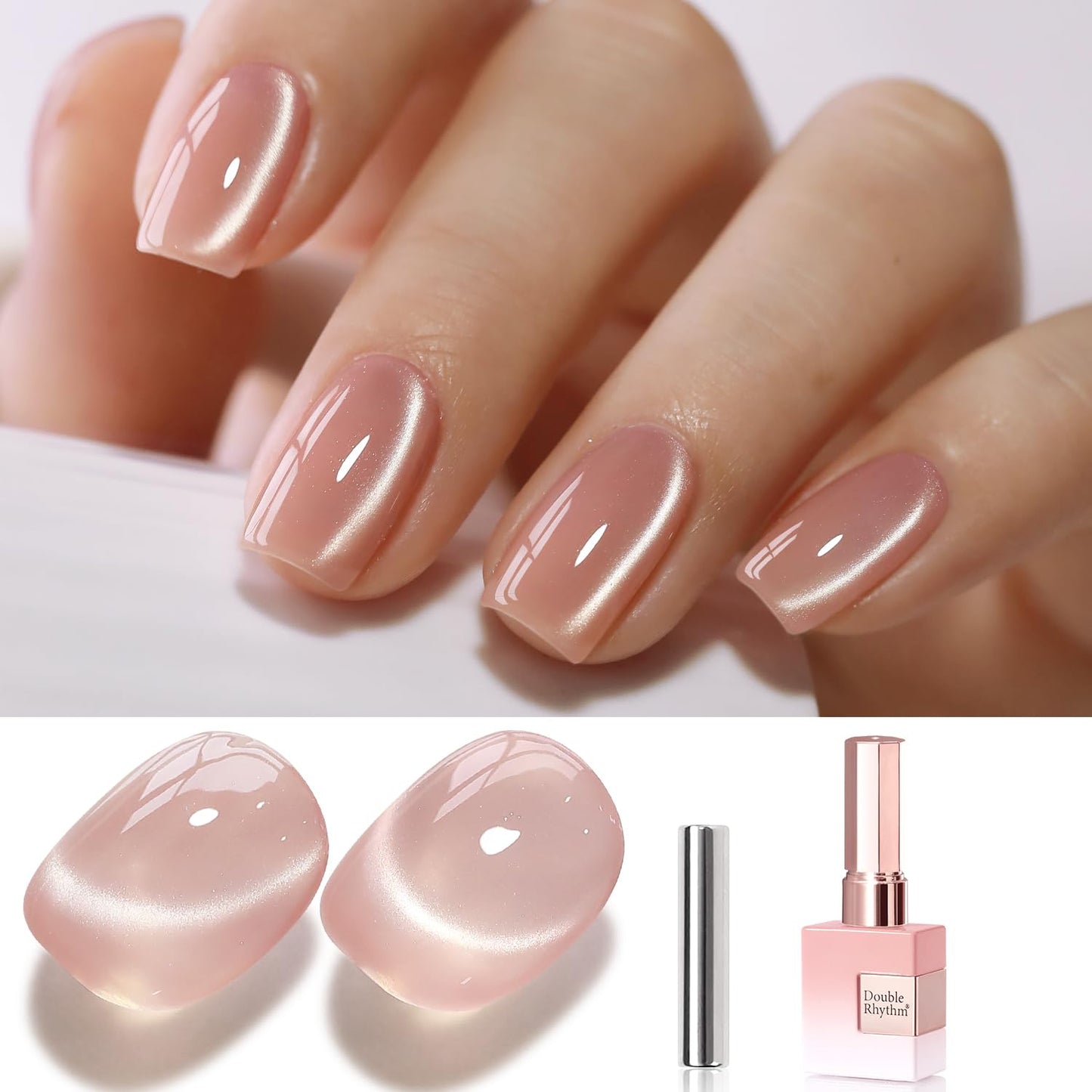 Double Rhythm 0.5 Oz Cat Eye Gel Polish with Magnet Same Color Same Bottle Holographic Glitter Shimmer Translucent Color Salon 15 ML Magnetic Nail Art (Apricot Peach-MC1151)