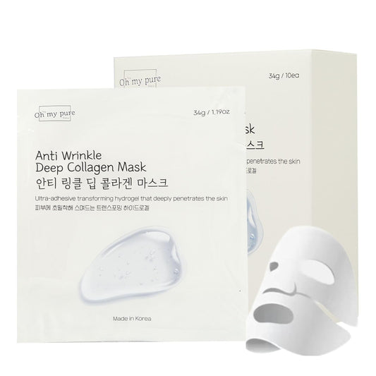 Collagen Hydrogel AntiWrinkle Deep Face Mask 4+1 EA Ultimate Hydration, Improves Skin Texture, Affordable Luxury, Glowing Skin, Reduces Fine Lines & Wrinkles, Made in Korea OHMYPURE (5, Deep Collagen)