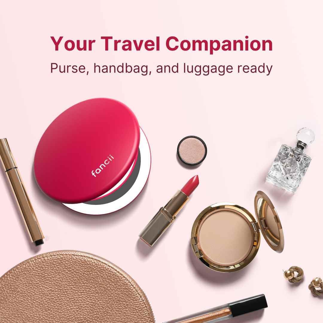 Fancii Taylor LED Lighted Travel Makeup Mirror, Rechargeable, 10x /1x Magnifying, Tru-Glow Light Technology, XL Large 5” Wide | Compact Mirror for Purses (Ruby Red)