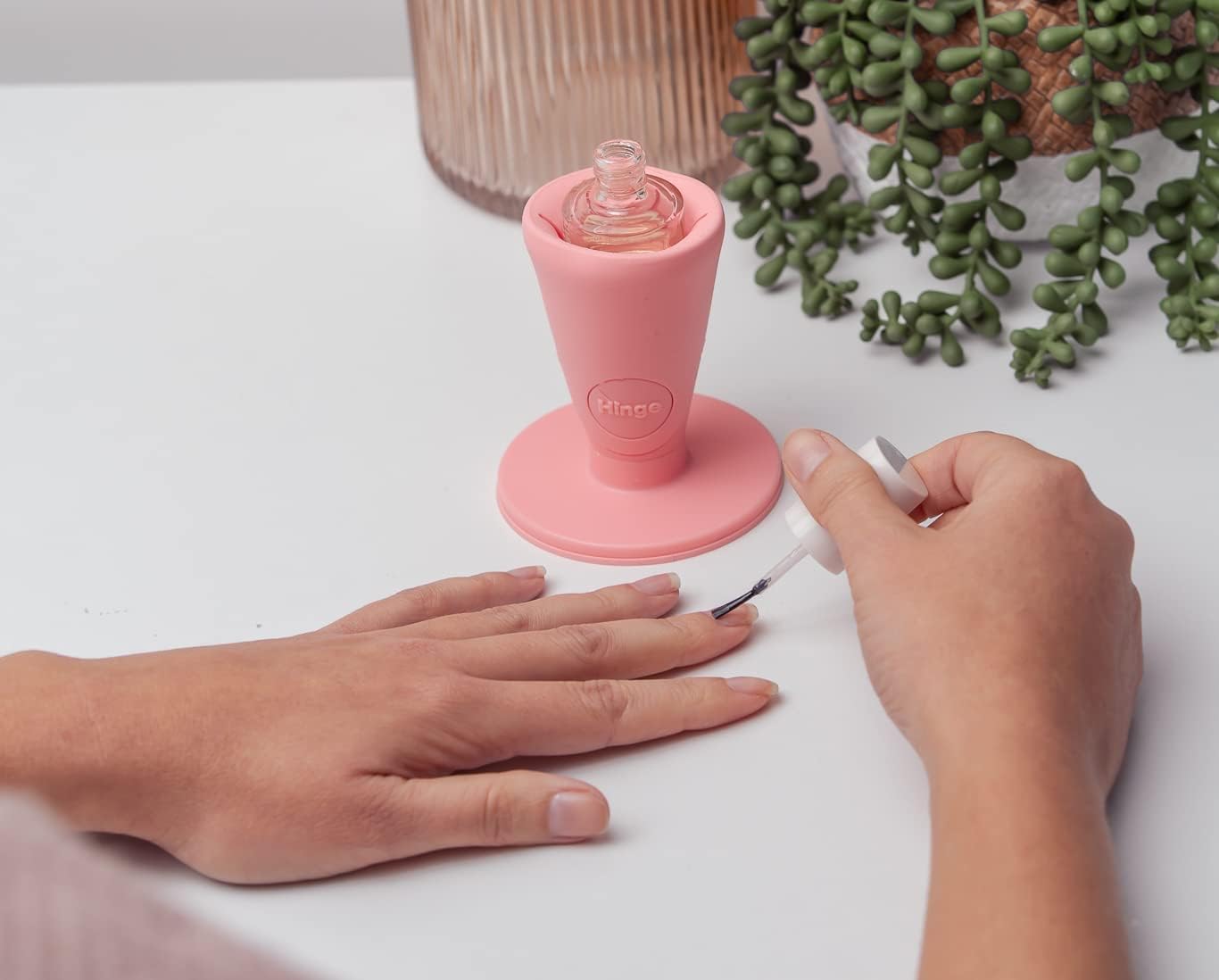 tweexy Hinge Untippable Nail Polish Bottle Holder | Anti-Spill Nail Polish Holder Stand, Tilted, IntelliStick Airlock Suction | Fingernail Painting, Nail Art Tools | Nail Polish Accessories (Blush)