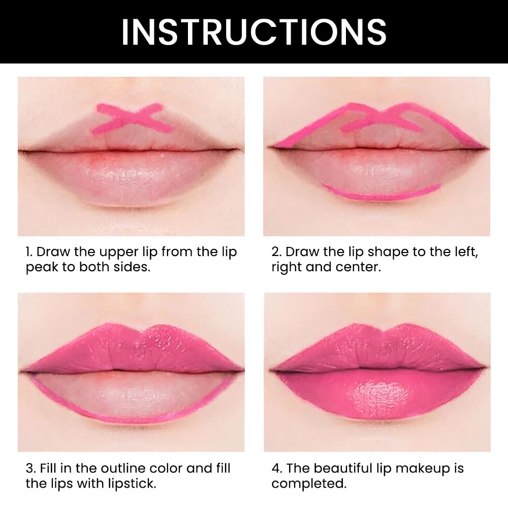 evpct 1Pcs Bright Cool Pink Shine Lip Liner and Lipstick Combo Set Kit for Women, Moisturizing Glossy Tinted Lip Stick Balm, Sheer Shine Juicy Finish, Lightweight Hydrating Formula Lip Care 44#