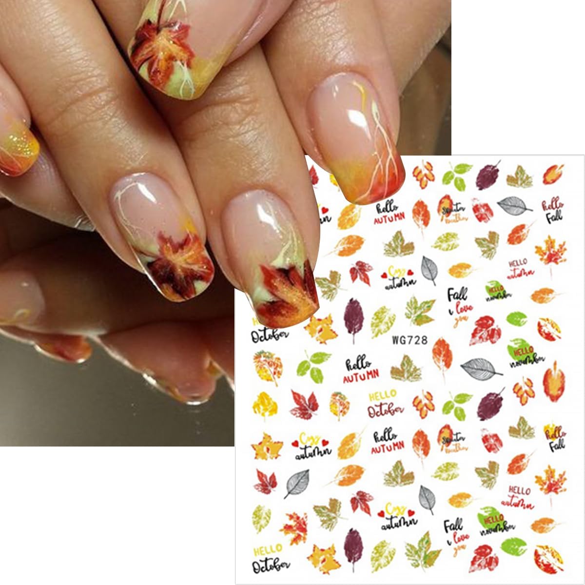 8 Sheets Fall Nail Art Stickers 3D Self-Adhesive Maple Leaf Fox and Apple Design Nail Sticker Thanksgiving Nail Decals Autumn Acrylic Nail Art Decoration Fall Nail Art Decoration for DIY French Nail