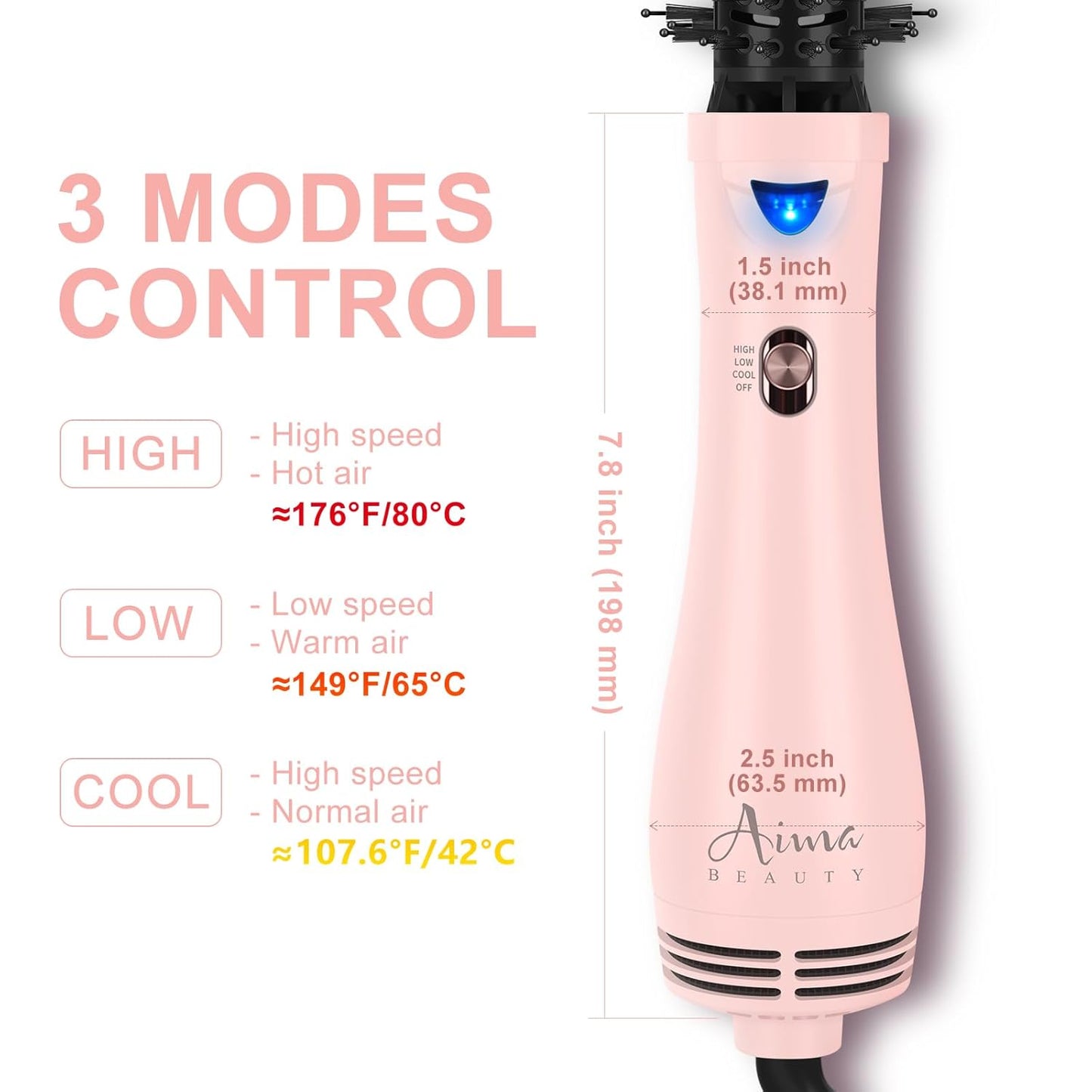 Hair Dryer Brush Blow Dryer Brush in one, Aima Beauty 1.25'' Round Brush Blow Dryer Ionic Hot Air Brush Styler Volumizer with Ceramic Coating & Tufted Bristles for Smooth and Shiny Blowout, Pink