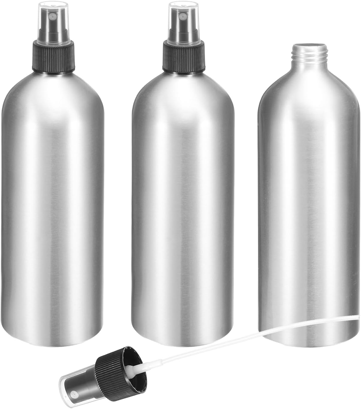 HARFINGTON 3pcs Aluminum Fine Mist Spray Bottles 500ml/16oz Metal Small Liquid Alcohol Refillable Travel Container with Black Plastic Nozzle Cap for Perfume Skincare Cosmetic Storage Bottle