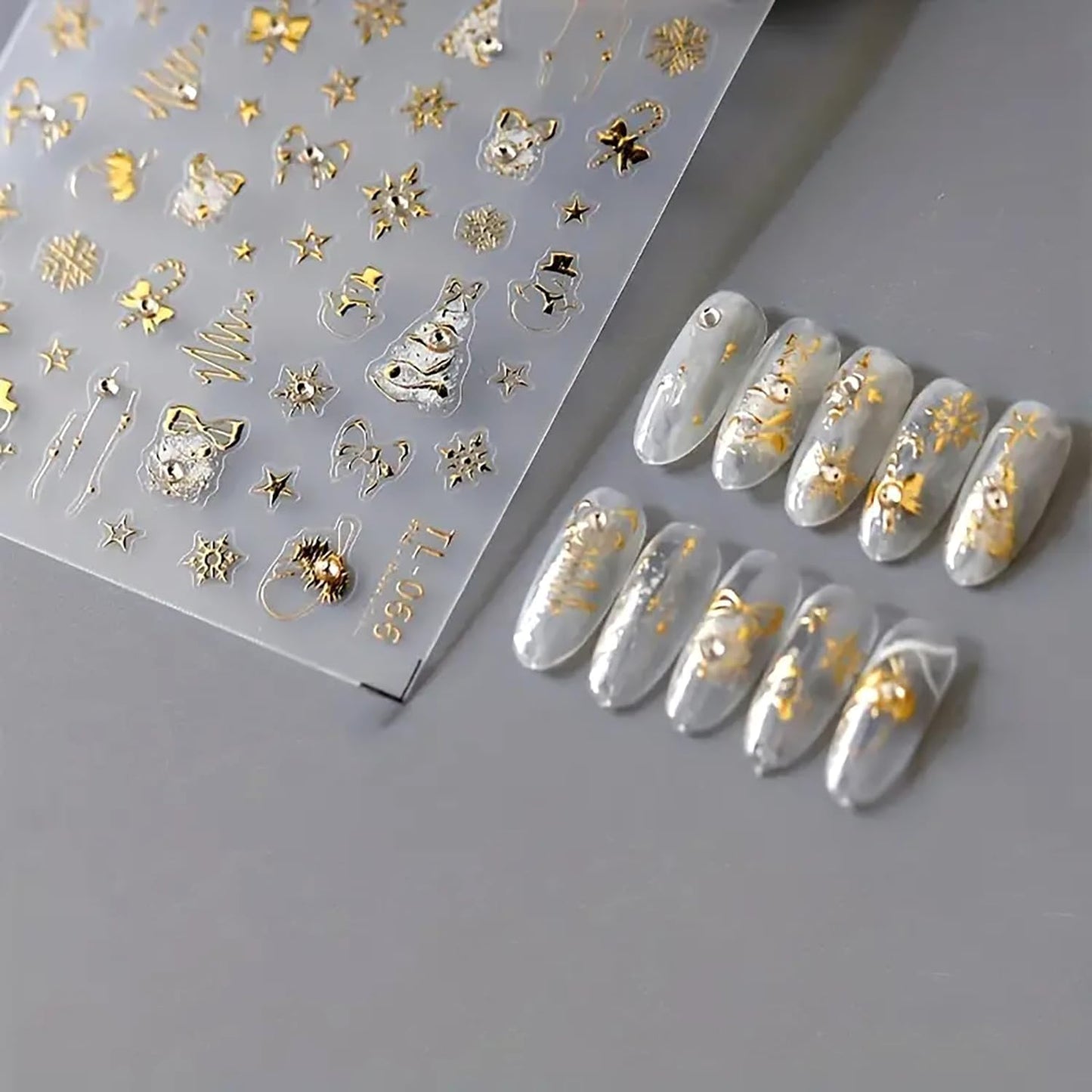 Christmas Nail Stickers 5D Embossed Gold Christmas Nail Decals Holiday Nail Art Stickers with Snowman Xmas Tree Star Snowflake Nail Design Christmas Nails Supplies for Women Girls