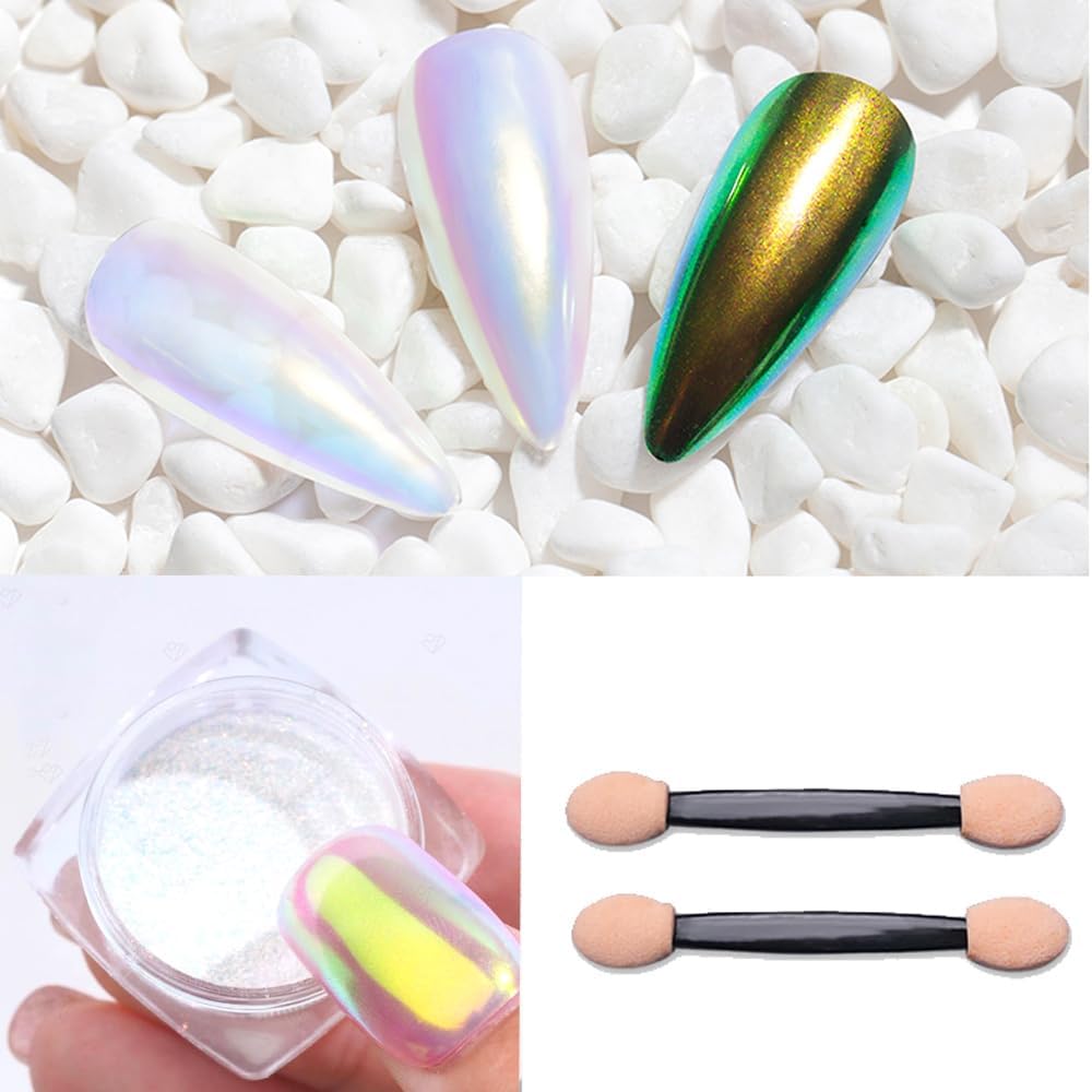 Pretty Diva 0.3g Unicorn Chrome Nail Powder, Aurora Iridescent Chrome Powders for Nails, Mermaid Chrome Powder for Nails Chrome Mica Powder Manicure Pigment (aurora, 0.3g)