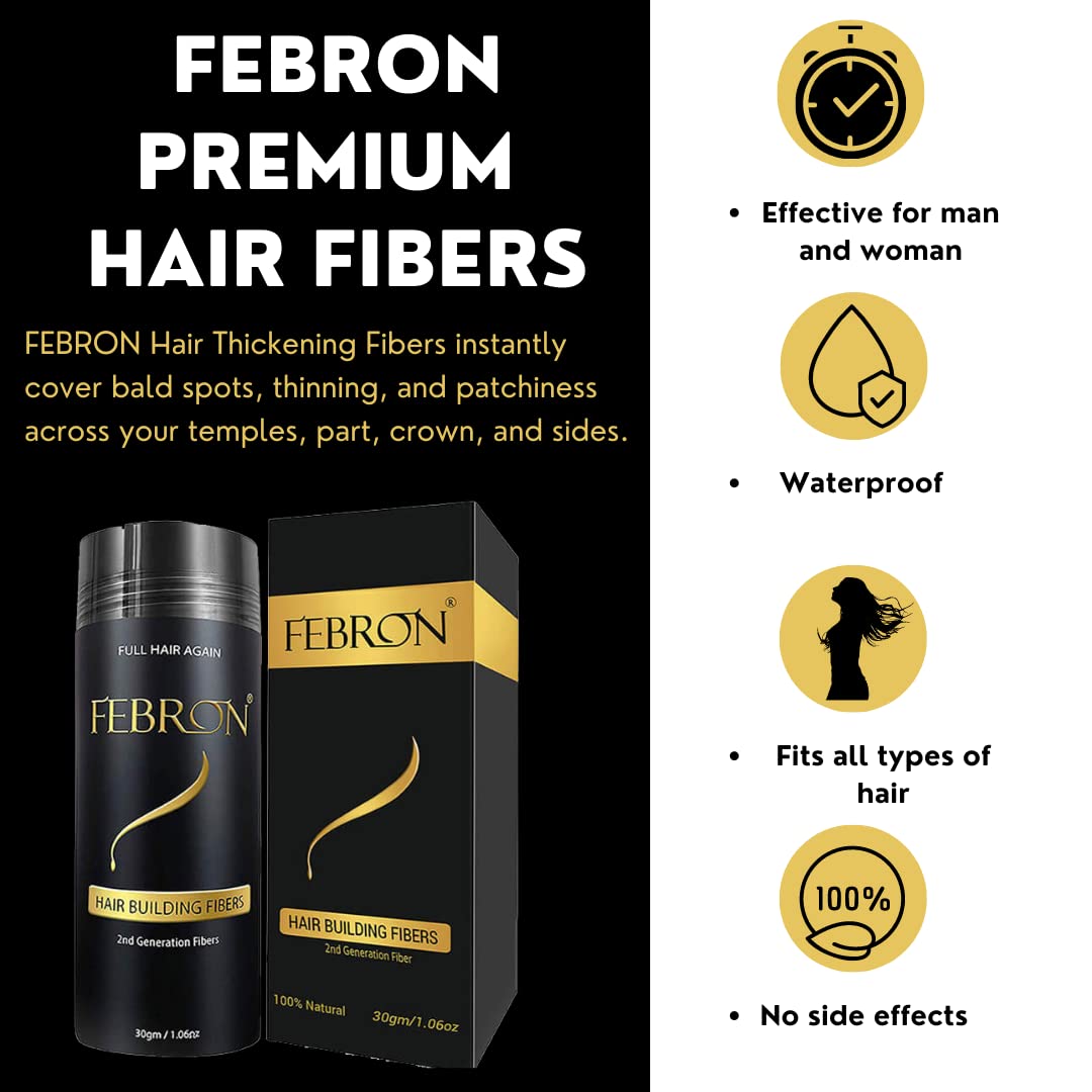 FEBRON Hair Fibers For Thinning Hair WHITE For Women & Men Hair Loss Concealer Hair Powder Volumizing Based 100% Undetectable & Natural - Bald Spots Filler (30 Gram, White)