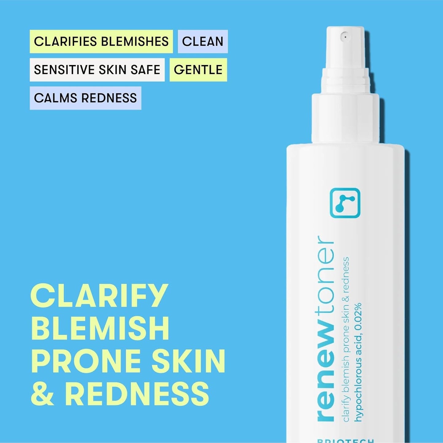 BRIOTECH Renew Toner, Hypochlorous Acid Spray, Minimize Appearance of Blemishes, Soothing Facial Mist for Sensitive Skin, Calm Redness & Bumps, Vegan, 4 fl oz (4 Pack)