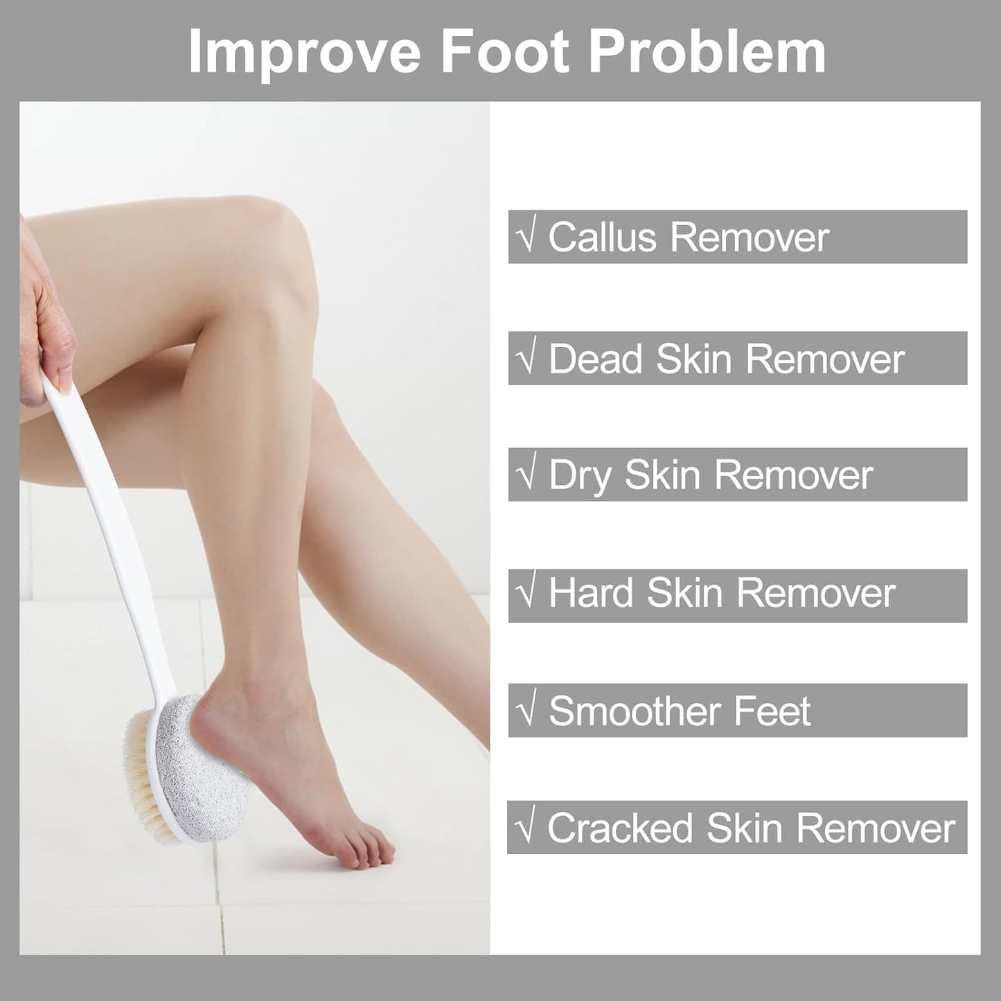 Pumice Stone for Feet with Long Handle (Double-Faced Curved Handle,White, Count, 2.0)