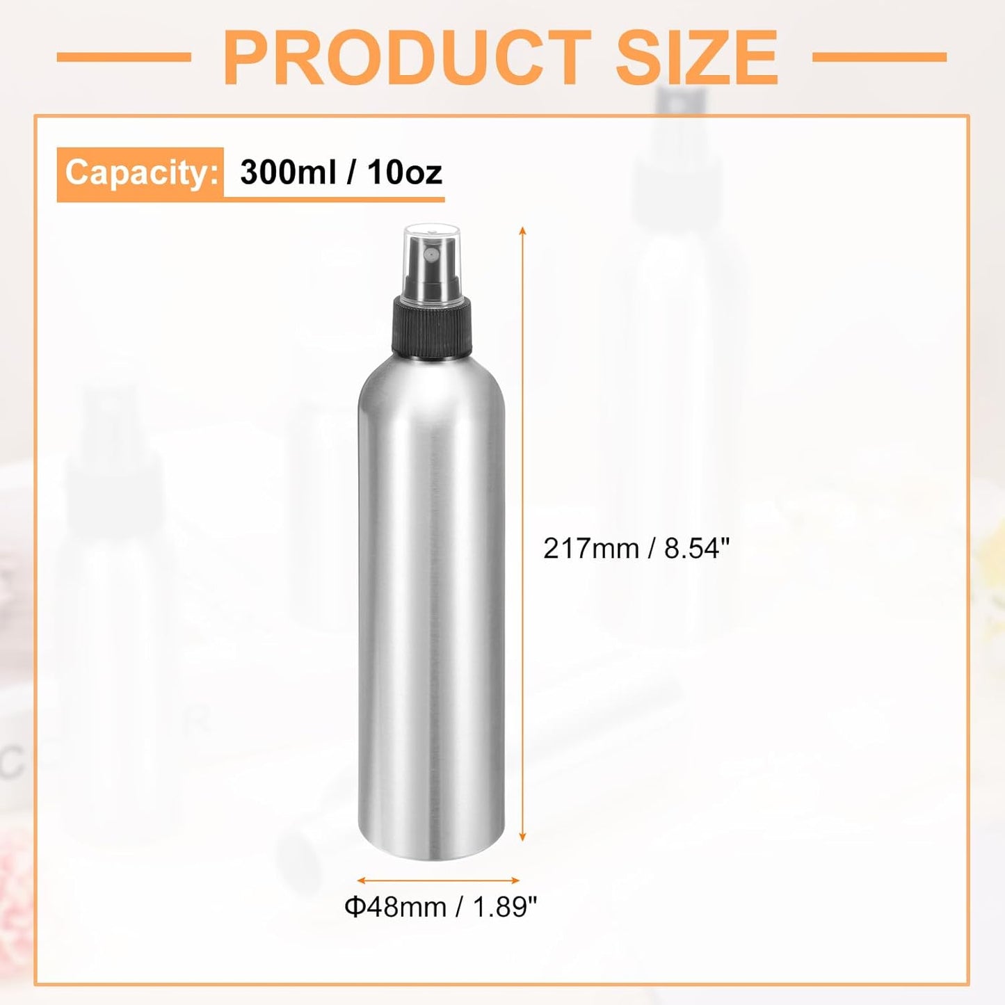 HARFINGTON 5pcs Aluminum Fine Mist Spray Bottles 300ml/10oz Metal Small Liquid Alcohol Refillable Travel Container with Black Plastic Nozzle Cap for Perfume Skincare Cosmetic Storage Bottle