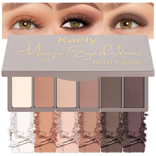 6 Colors Mini Nude Brown Neutral Eye Shadow Palette Makeup for Older Women, Matte Shimmer Eyeshadow Palette Highly Pigmented Waterproof, paleta de sombras de ojos, Vegan & Cruelty-free, 10