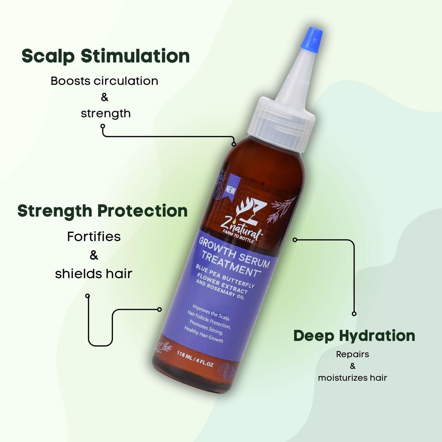 Z’Natural Scalp Hair Growth Treatment Oil – Natural Hair Oil with Blue Pea, Rosemary, Hibiscus, Jasmine & Moringa – Strengthens, Nourishes & Revitalizes Hair – Organic Oils 4Fl Oz