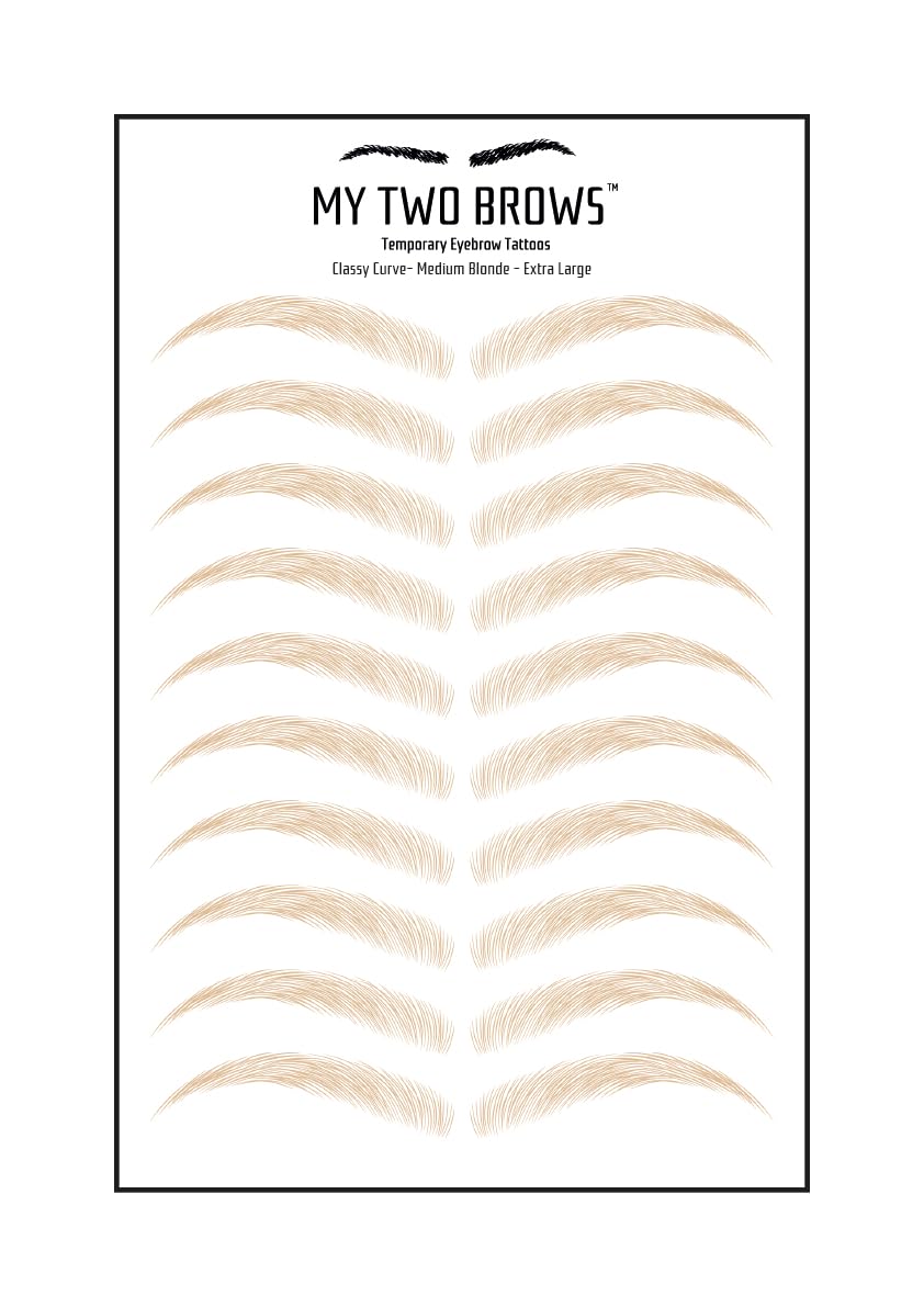 (10 pairs) Medium Blonde Temporary Eyebrow Tattoo - Extra Large Size - Waterproof & Smudgeproof - Classy Curve Style Eyebrow Stickers - Sheet Lasts up to 30 Days - Won't Work on Existing Brows