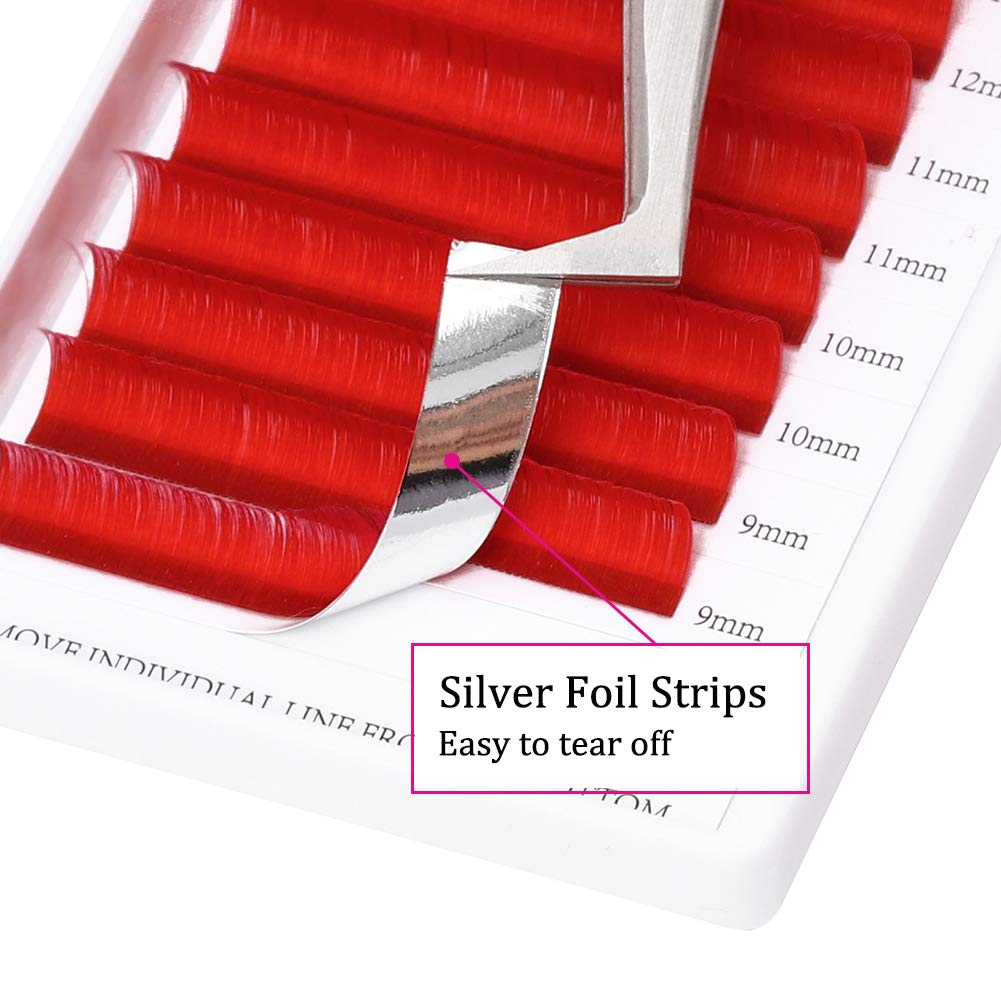 Colored Lash Extension Easy Fan Volume Lashes C Curl Self Blooming Lash Extensions Matte Rapid Volume Eyelashes Extension (Red Color 0.07-C, 8-14mm)